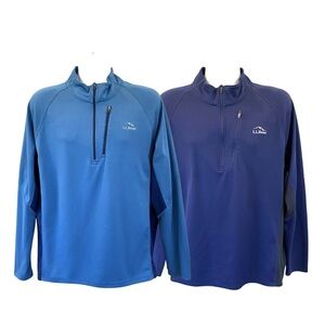 LOT OF 2 L.L. Bean Ridge Runner Blue 1/4 Zip Performance L/S Mens Shirt Large